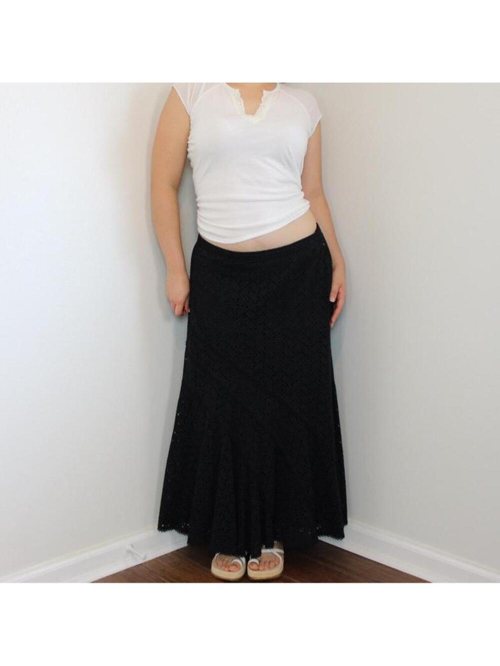 Coldwater Creek Skirt Women's M Black Eyelet Lace Peasant Boho Festival Maxi